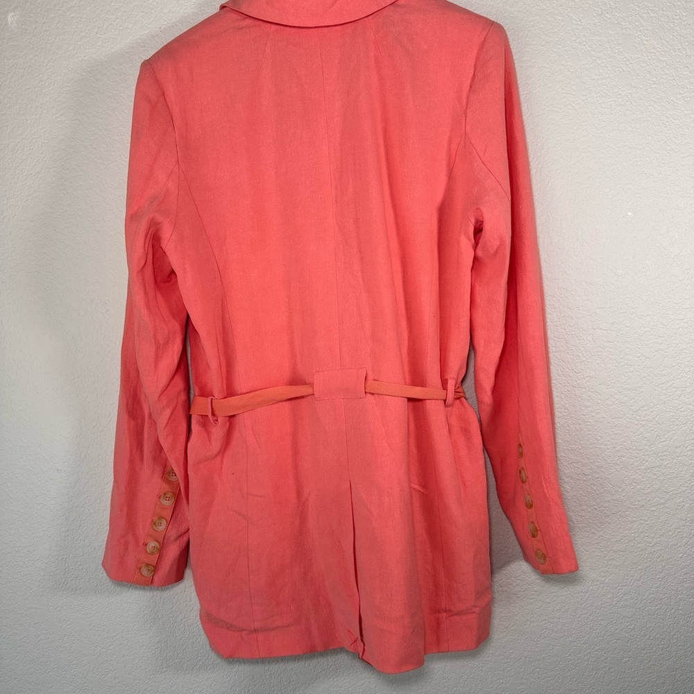 Free People Coral Pink‎ Double Breasted Belted Blazer Jacket Womens Large L - Picture 7 of 8